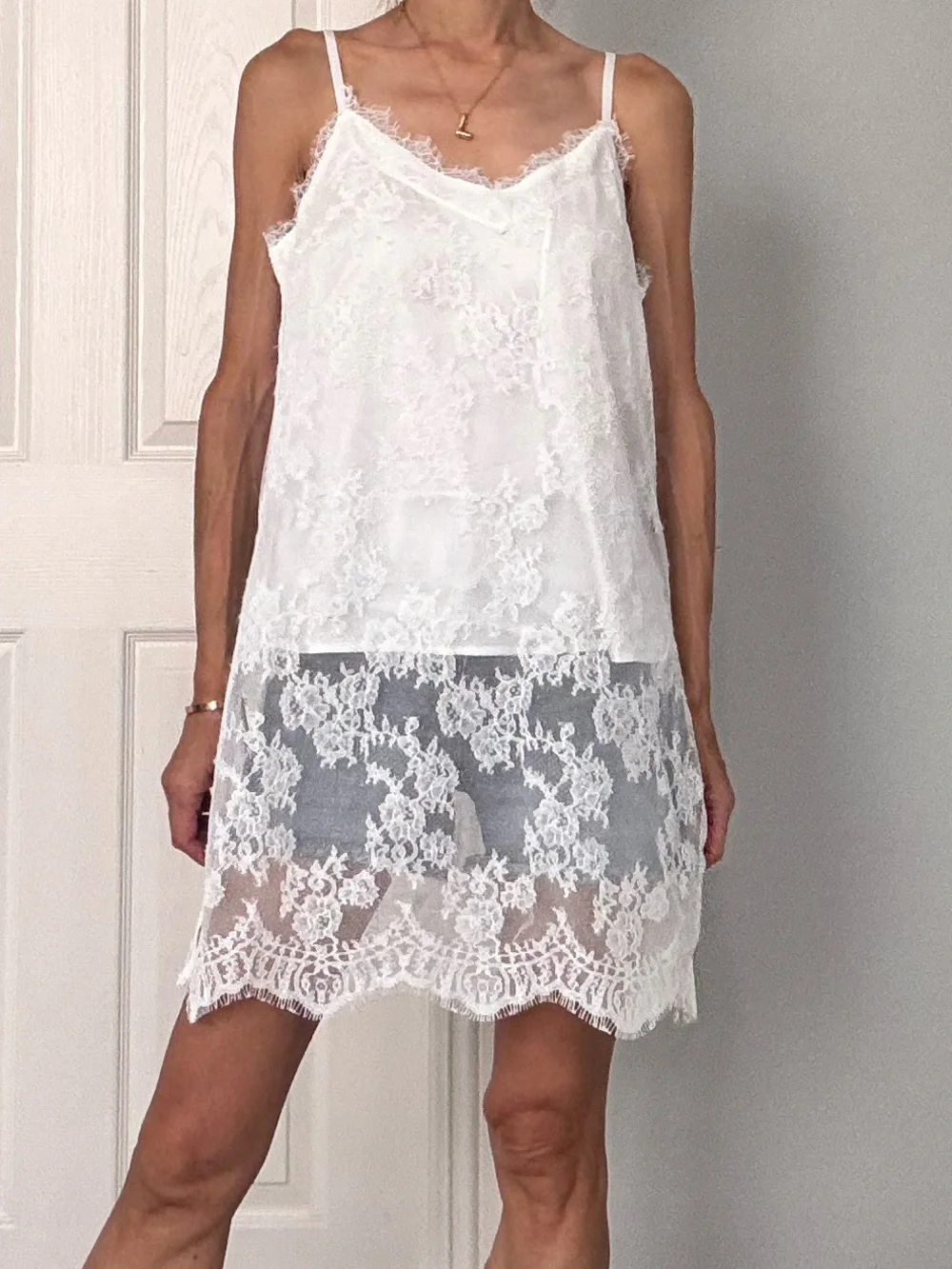 Lace Slip Dress Camisole — White